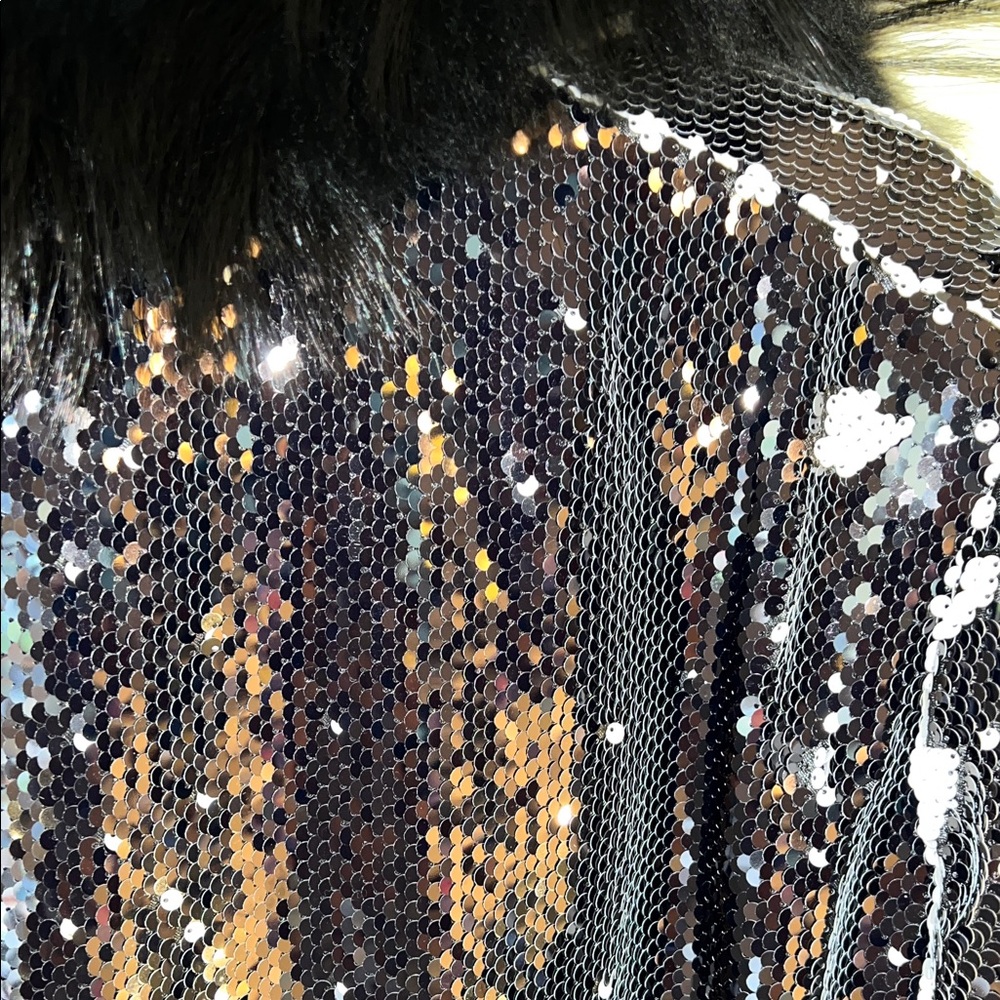 Black Sequin Jacket with Faux Fur Collar Sz XL NWT - Picture 6 of 10